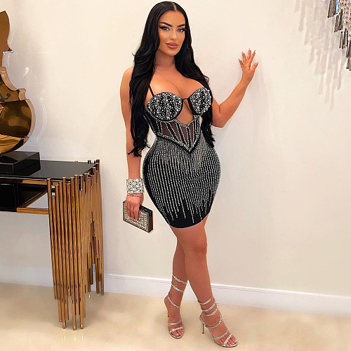 Sexy Strapless Hot Drilling Straps Package Hips Mini Dress NY-2883