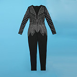 Sexy Slim Hot Drill V-neck Stretch Black Bodycon Jumpsuit NY-9128