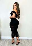 Ladies Sexy Strapless Mesh Patchwork Package Hip Long Skirt Sets NY-10632