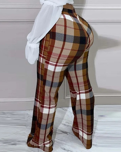 High Waisted Plaid Printed Plus Size Trouser SAN-9085