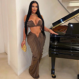 Sexy Strapless Crop Top With Tight Floor-length Pleated Long Skirt NY-10642