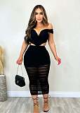 Ladies Sexy Strapless Mesh Patchwork Package Hip Long Skirt Sets NY-10632