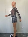 Women Mesh Print Bodysuit And Denim Shorts 2 Pieces Sets BN-9441