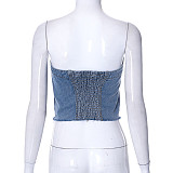 Denim Wrapped Chest Button Cropped Top MXXB-K23TP060