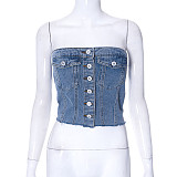 Denim Wrapped Chest Button Cropped Top MXXB-K23TP060