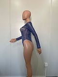 Women Mesh Print Bodysuit And Denim Shorts 2 Pieces Sets BN-9441
