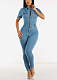 Stylish Women Short Sleeves Buttons Slim Denim Jumpsuit LX-3565