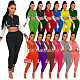 Patchwork Baseball Jackets Crop Top And Pants Suit WSM-5335