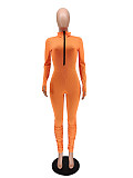 Zipper Half High Collar Pleated Bodycon Jumpsuit WSM-5200
