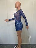 Women Mesh Print Bodysuit And Denim Shorts 2 Pieces Sets BN-9441