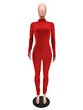 Zipper Half High Collar Pleated Bodycon Jumpsuit WSM-5200