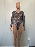 Women Mesh Print Bodysuit And Denim Shorts 2 Pieces Sets BN-9441