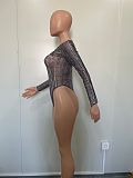 Women Mesh Print Bodysuit And Denim Shorts 2 Pieces Sets BN-9441