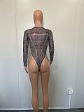 Women Mesh Print Bodysuit And Denim Shorts 2 Pieces Sets BN-9441