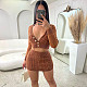 V-neck Cropped Top Mini Skirt Women Knit Sets RS-0011