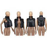 Leather Cotton Padded Waistcoat Cropped Jacket WSM-5332
