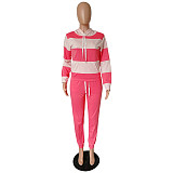 Striped Streetwear Full Sleeve Pullover Drawstring Hooded Two Pieces Set NK-6005