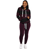 Striped Streetwear Full Sleeve Pullover Drawstring Hooded Two Pieces Set NK-6005