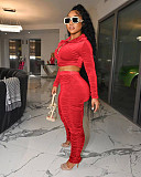 Pleated Velvet Cropped Hoodies Women Casual Tracksuit RS-089