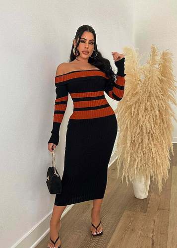Sexy Off Shoulder Backless High-waisted Knitted Hip Wrap Maxi Dress OSM-4405
