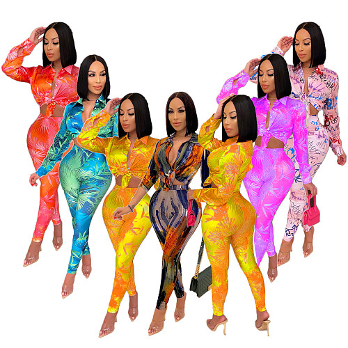 Print Button Shirt With New Fashion Pencil Pants Outfits XT-8821