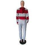 Striped Streetwear Full Sleeve Pullover Drawstring Hooded Two Pieces Set NK-6005