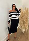 Sexy Off Shoulder Backless High-waisted Knitted Hip Wrap Maxi Dress OSM-4405