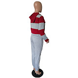 Striped Streetwear Full Sleeve Pullover Drawstring Hooded Two Pieces Set NK-6005