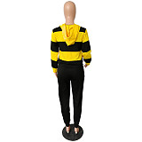 Striped Streetwear Full Sleeve Pullover Drawstring Hooded Two Pieces Set NK-6005