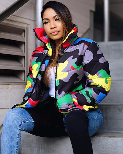 Fashion Camouflage Plus Size Cotton-padded Coat OSM-4548
