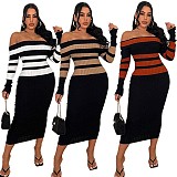 Sexy Off Shoulder Backless High-waisted Knitted Hip Wrap Maxi Dress OSM-4405