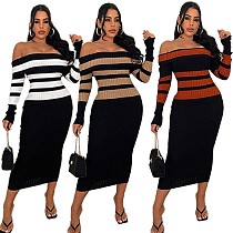 Sexy Off Shoulder Backless High-waisted Knitted Hip Wrap Maxi Dress OSM-4405