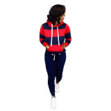 Striped Streetwear Full Sleeve Pullover Drawstring Hooded Two Pieces Set NK-6005