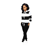 Striped Streetwear Full Sleeve Pullover Drawstring Hooded Two Pieces Set NK-6005