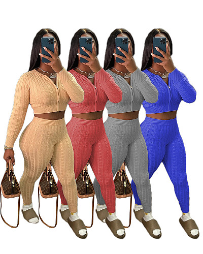 2023 Cropped Zipper Cardigan Tight Trouser Two Pieces Set XT-8213