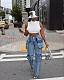 Casual Women Multi-pocket Overalls Mid-waist Wash Straight-leg Jeans CY-6162