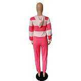 Striped Streetwear Full Sleeve Pullover Drawstring Hooded Two Pieces Set NK-6005