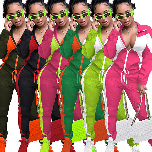 Color Patchwork Cardigan Sport Pants Outfits RS-094