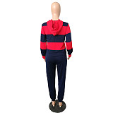 Striped Streetwear Full Sleeve Pullover Drawstring Hooded Two Pieces Set NK-6005