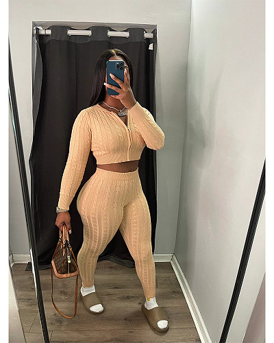 2023 Cropped Zipper Cardigan Tight Trouser Two Pieces Set XT-8213