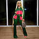 Zipper Jacket Top+Flare Sweatpants Women Green Two Piece Set MDF-5265