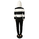 Striped Streetwear Full Sleeve Pullover Drawstring Hooded Two Pieces Set NK-6005