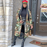 Women Camouflage Long Jacket Cardigan with Pockets SH-3726