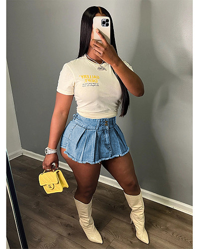 Women High Waist Wrap Hips Denim Shorts XT-8205