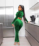 Pleated Velvet Cropped Hoodies Women Casual Tracksuit RS-089