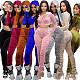 Velvet Zipper Hooded Jacket Crop Top Pants Set FSL-185