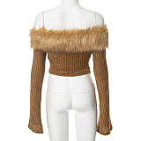 Leisure Off Shoulder Long Sleeved Fur Collar Slim Fitting Sweater RS-Q23TP612