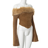 Leisure Off Shoulder Long Sleeved Fur Collar Slim Fitting Sweater RS-Q23TP612