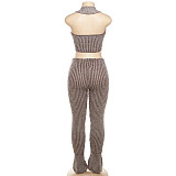 Sleeveless Halter Backless Crop Tanks Top High Waist Flare Suits SXE-W23S36685