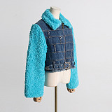 Fashion Women Denim Quilted Woolly Design Sense Short Warm Coat RS-203748